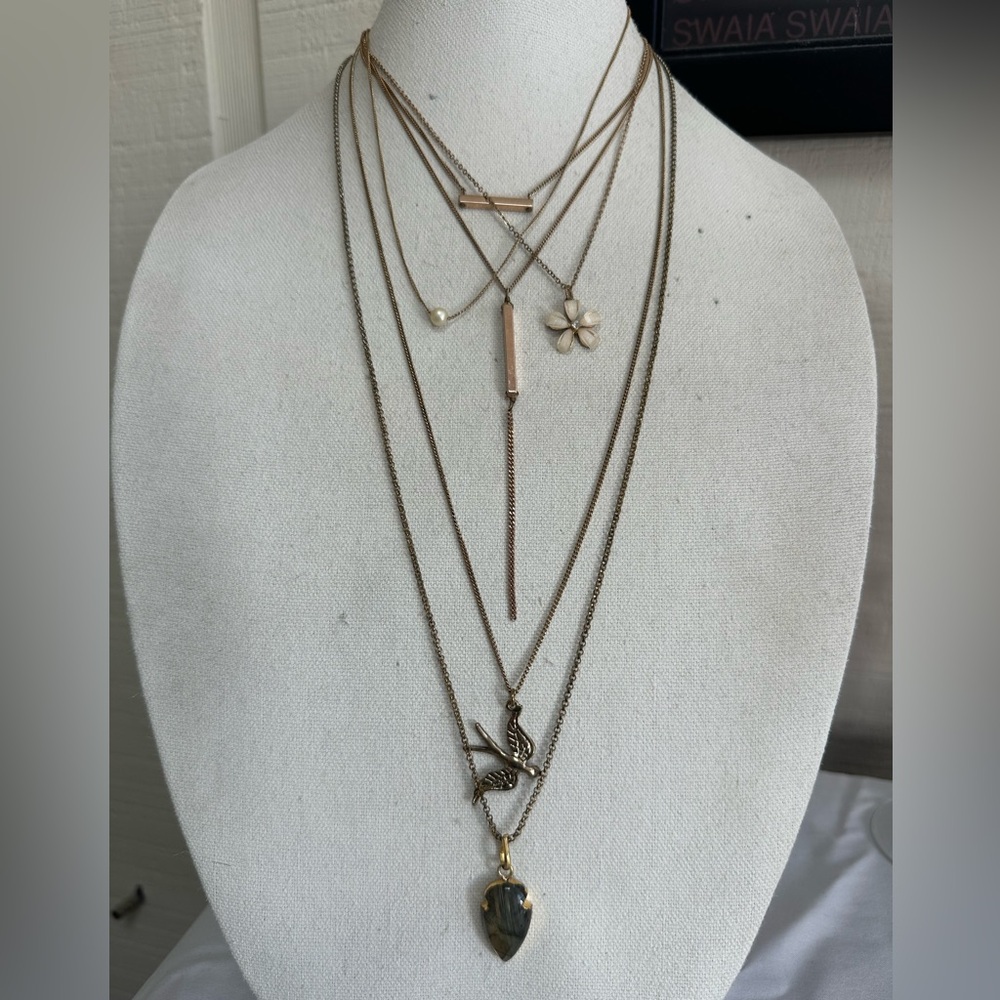 Five goldtone boho minimalist necklaces